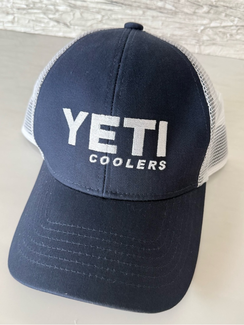 Yeti Navy and White Mesh Trucker Hat